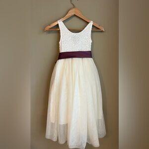 Flower girl dress-Size 5-6- lace at top, tulle bottom. Sash David’s Bridal